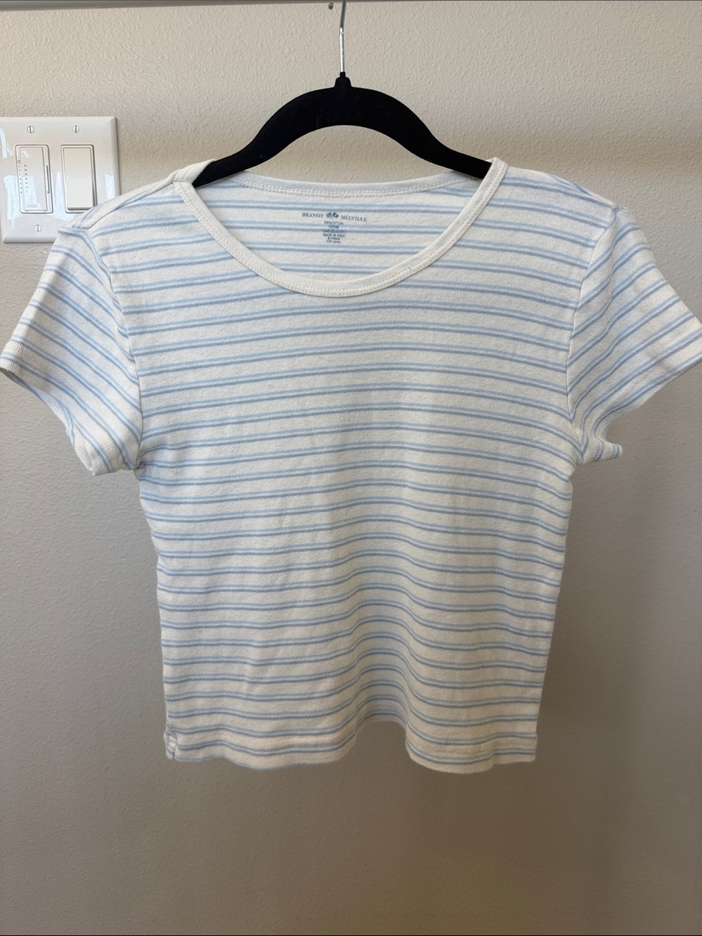 Brandy Melville White Tee with Light Blue Stripes